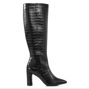 AQUA Maria Black Croc Block Heel Tall Boots 8.5